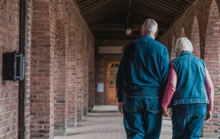 Elderly couple walking
