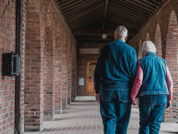 Elderly couple walking