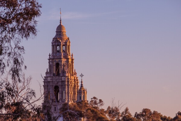 Sun setting on Balboa Park